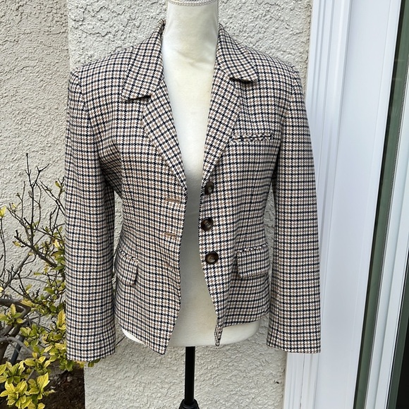 JH Collectibles Vintage Tan/Blue Plaid 3 Button  Blazer Jacket Women's Size 4 - Picture 3 of 9
